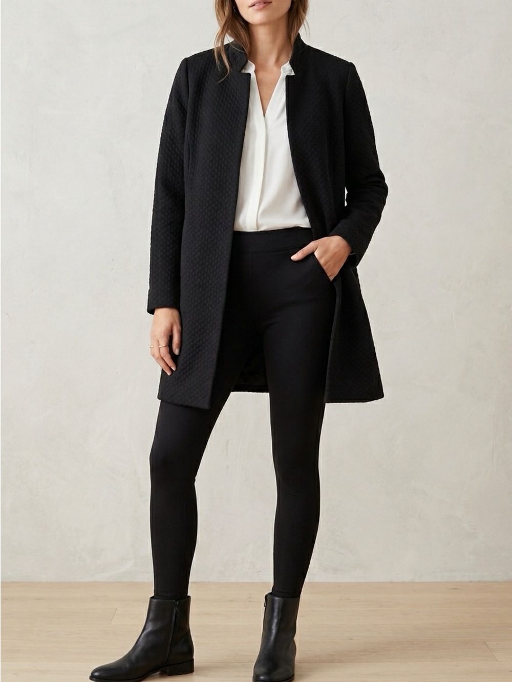 Chicos black boyfriend blazer textured knit long open jacket NWT sz 1 (8 or 10)